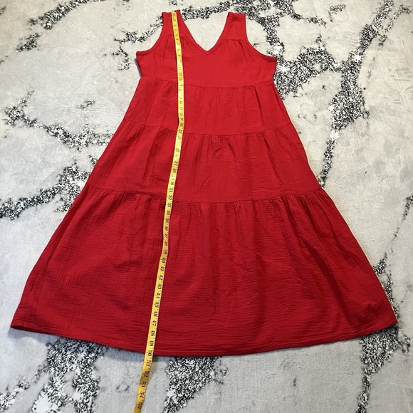 Quince Dress Womens Size Large Red Organic Cotton Gauze Tiered Maxi Wild Cherry - Picture 3 of 9